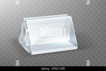 Halter aus Acryl, Display-Ständer aus Glas oder Kunststoff für Menü oder Karten, realistische Vektordarstellung. Durchsichtiger Tischhalter oder Zelt für Preis isoliert auf transparentem Hintergrund Stock Vektor