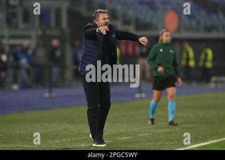 Alessandro Spugna Coach (Roma Femminile) während des UEFA Women Champions League-Spiels zwischen Roma Women 0-1 Barcelona Women im Olimpic Stadium am 21. März 2023 in Roma, Italien. Kredit: Maurizio Borsari/AFLO/Alamy Live News Stockfoto