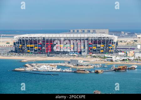 Stadium 974, früher bekannt als Ras Abu Aboud Stadium, ist ein Fußballstadion, das in Doha, Katar, für die FIFA-Weltmeisterschaft 2022 gebaut wird. Stockfoto