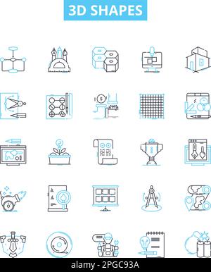 Symbole für vektorlinien für 3D-Formen festgelegt. Polyeder, Würfel, Pyramide, Quader, Tetraeder, Achtaheder, Prismendarstellung umreißt Konzeptsymbole und -Zeichen Stock Vektor