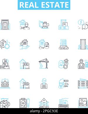 Symbole für Grundstücksvektorlinien festgelegt. Immobilien, Investitionen, Makler, Hypotheken, Grundstücke, Haus, Leasing Illustration umrissen Konzeptsymbole und Schilder Stock Vektor