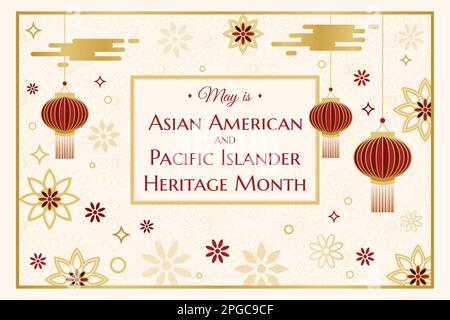 Horizontales Poster zum Kulturerbe-Monat der asiatisch-amerikanischen und pazifischen Inseln. Mai-Monat Feier und Bekanntheit. Vektordarstellung. Post in sozialen Medien, Web Stock Vektor