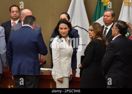 Nicht exklusiv: 21. März 2023 Toluca Mexico : Alejandra del Moral Vela stellte ihren Registrierungsantrag beim Electoral Institute of the State Stockfoto