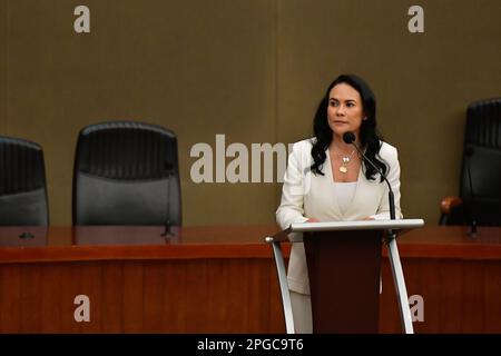 Nicht exklusiv: 21. März 2023 Toluca Mexico : Alejandra del Moral Vela stellte ihren Registrierungsantrag beim Electoral Institute of the State Stockfoto