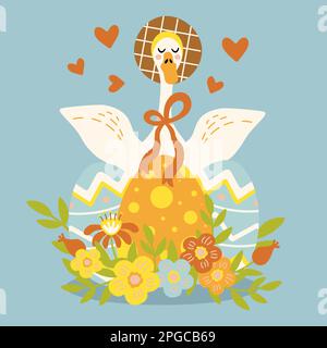 Frühlingsgans im Hut mit ostereiern Stock Vektor