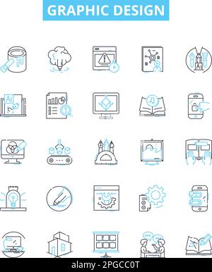 Vektorliniensymbole für Grafikdesign festgelegt. Grafik, Design, Logo, Vektor, Typografie, Illustration, Art Illustration umreißt Konzeptsymbole und -Zeichen Stock Vektor