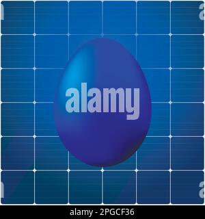 Frohe ostern. Ein blaues leuchtendes Ei auf einem Sonnenkollektorhintergrund. Stock Vektor