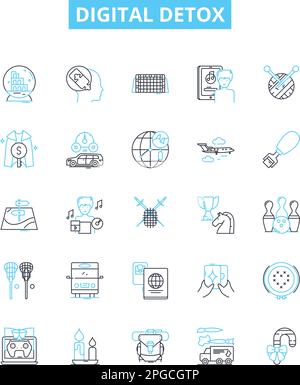 Symbole für digitale Detox-Vektorlinien gesetzt. Digital, Detox, Trennen, Pause, Tech, Internet, Umriss der Darstellung von Konzeptsymbolen und -Schildern Stock Vektor
