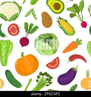 Süßes Gemüse, nahtloses Muster. Hintergrund der Lebensmittelzutat mit Kohl, Kürbis Stock Vektor