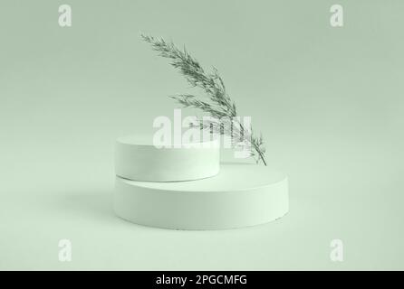 Podium für die Präsentation kosmetischer Produkte. Abstrakte minimale geometrische Form. Zylinder Stein Kugel eine Form, Schatten. Szene, um Produkte zu zeigen. Schaufenster, Stockfoto