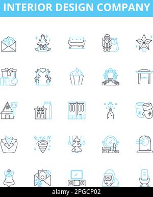 Vektorliniensymbole des Unternehmens für Innenarchitektur gesetzt. Innenraum, Design, Firma, Dekorateur, Architekt, Stil, Beratung, Modellkonzept Stock Vektor