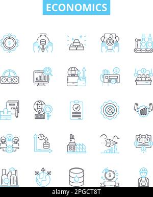 Symbole für ökonomische Vektorlinien festgelegt. Wirtschaft, BIP, Märkte, Handel, Finanzen, Investitionen, Wachstumsdarstellung umreißt Konzeptsymbole und -Zeichen Stock Vektor