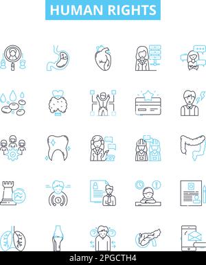 Symbole für Menschenrechtsvektorlinien gesetzt. Gleichheit, Würde, Respekt, Freiheit, Gerechtigkeit, Fairness, Equity Illustration umreißen Konzeptsymbole und -Zeichen Stock Vektor