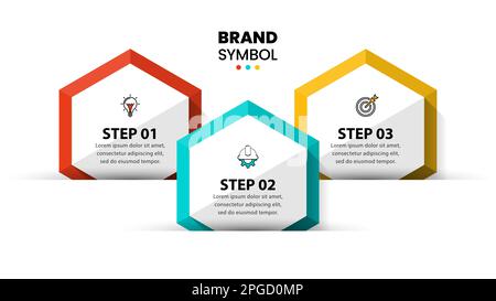 Infografik-Vorlage mit Symbolen und 3 Optionen oder Schritten. Sechskant. Kann für Workflow-Layout, Diagramm, Banner, webdesign verwendet werden. Vektorgrafik Stock Vektor
