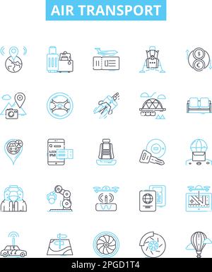 Symbole für Vektorlinien des Lufttransports festgelegt. Luftfahrt, Fluggesellschaften, Airway, Concord, Airliner, Düsen, Jetset Illustration umreißen Konzeptsymbole und -Schilder Stock Vektor