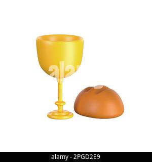 3D Ikone eucharist Brot und Wein. Sakrament der Religion der Heiligen Kommunion christliche Spiritualität. Isoliert auf weißem Hintergrund mit Beschneidungspfad Stockfoto