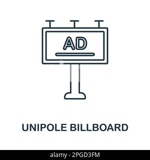 Symbol für Unipole Billboard Line. Farbiges Elementzeichen aus der Werbesammlung für den Außenbereich. Outline Unipole Plakatsymbol für Webdesign Stock Vektor