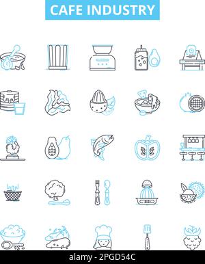 Vektorlinien-Symbole für die Cafe-Branche festgelegt. Café, Industrie, Kaffee, Getränke, Tee, Shop, Barista Illustration zeigt Konzeptsymbole und -Schilder Stock Vektor