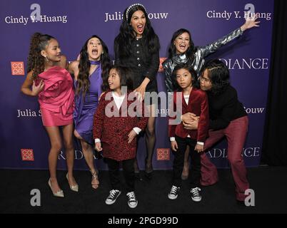 Los Angeles, USA. 21. März 2023. (L-R) THE CLEANING LADY Cast & Crew - Faith Bryant, Miranda Kwok, Valentino LaSalle, Elodie Yung, Sebastian LaSalle, Martha Millan und Sean Lew at the CAPE präsentieren AM Dienstag, den 21. März 2023, IM Ebell Club von Los Angeles in Los Angeles, Kalifornien, EINE GLANZGALA. (Foto: Sthanlee B. Mirador/Sipa USA) Guthaben: SIPA USA/Alamy Live News Stockfoto