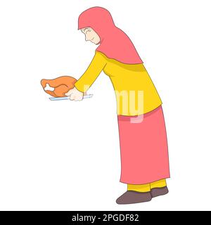 die muslimische Frau trägt köstliches Essen Stock Vektor