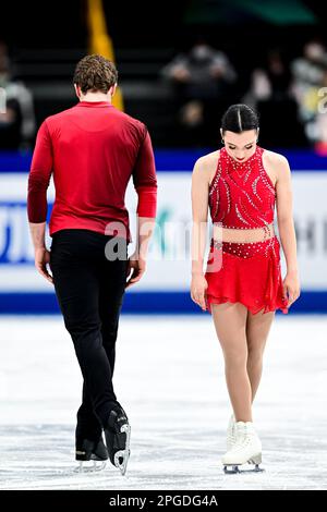 Lia PEREIRA & Trennt MICHAUD (CAN), während des Pairs Short Program, bei der ISU World Figure Skating Championships 2023, in der Saitama Super Arena, am 22. März 2023 in Saitama, Japan. Kredit: Raniero Corbelletti/AFLO/Alamy Live News Stockfoto