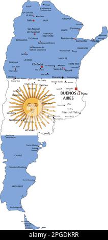 Argentinien sehr detaillierte politische Karte mit isolierter Nationalflagge auf weißem Hintergrund. Stock Vektor