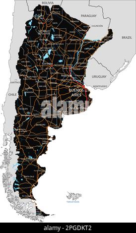 Detaillierte argentinische Straßenkarte mit Kennzeichnung. Stock Vektor