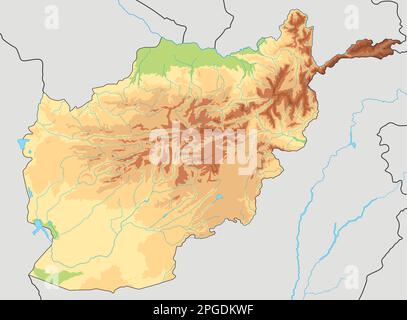 Sehr detaillierte physische Karte Afghanistans. Stock Vektor