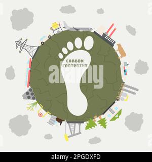 Poster „Earth Overshoot Day“. Quellen für den CO2-Fußabdruck. Ökologischer Fußabdruck von CO2. Treibhausgasemissionen. Umwelt- und Klimaschutzkonzept. Han Stock Vektor