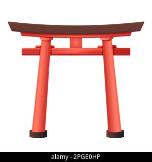 Torii japan Bogentor, Eingang mit Holzsäulen in roter Farbe im Cartoon-Stil isoliert auf weißem Hintergrund. Vektordarstellung Stock Vektor