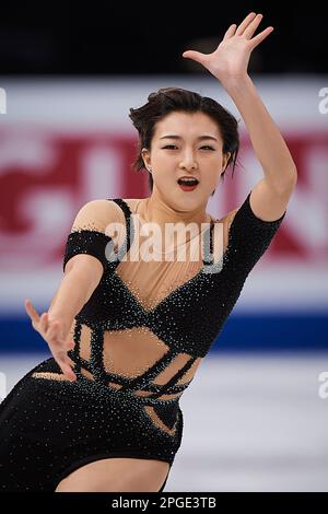 Saitama, Japan. 22. März 2023. Sakamoto Kaori aus Japan tritt während des Women Short-Programms bei der ISU Wrold Figure Skating Championships in der Saitama Super Arena in Saitama, Japan, am 22. März 2023 auf. Kredit: Pablo Morano/Xinhua/Alamy Live News Stockfoto