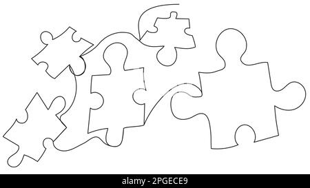 Einfache Illustration mit verstreuten, einzeiligen Puzzles auf weißem Hintergrund. Stock Vektor