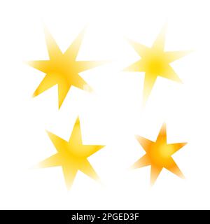 Gelbe Sterne gesetzt, verschwommene Y2K-Aura-Verlaufsvektoren Illustrationsobjekte für minimalistisches Design Logo, romantische Karten, Banner, soziale Medien, Weltraumthema Stock Vektor