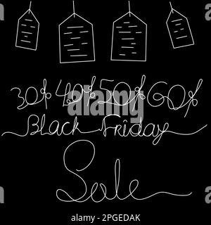 Lettering Discount Black Friday in einer Zeile auf schwarzem Hintergrund. Stock Vektor
