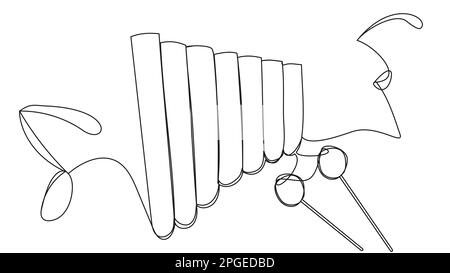 Xylophon in einer Zeile mit Stäbchen isoliert auf weißem Hintergrund. Stock Vektor