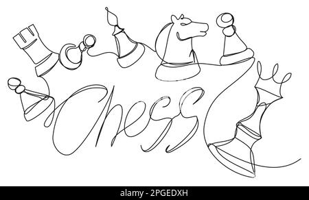 Schach schwebt in der Luft, eine Zeile auf weißem Hintergrund. Stock Vektor