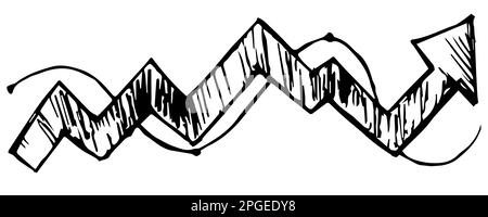 Großer Pfeil für wachsende Rentabilität im Skizzenstil auf weißem Hintergrund. Stock Vektor