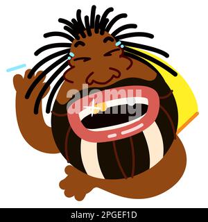 Ein bärtiger Mann lacht zu Tränen, während er auf dem Boden liegt. Das Konzept eines verspielten Afroamerikaners mit runden Gläsern und Dreadlocks. Vektormaterial Stock Vektor