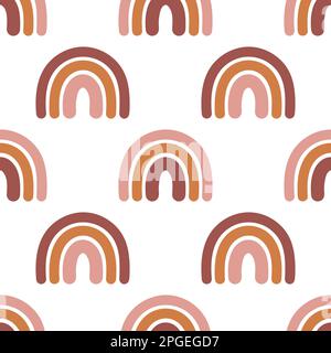 Nahtloses Muster mit Bo-Regenbogen in Terrakotta-Farben. Neutrales Kunstdesign für das Kinderzimmer zur Dekoration, Künstlerdruck für Stoff- und Wandkunst. Hand d Stock Vektor