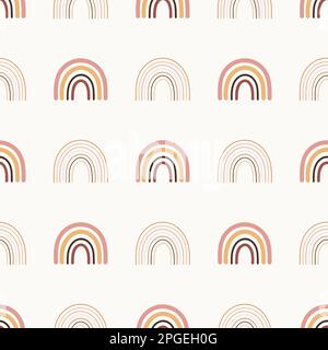 Nahtloses Muster mit Bo-Regenbogen in Terrakotta-Farben. Neutrales Kunstdesign für das Kinderzimmer zur Dekoration, Künstlerdruck für Stoff- und Wandkunst. Hand d Stock Vektor