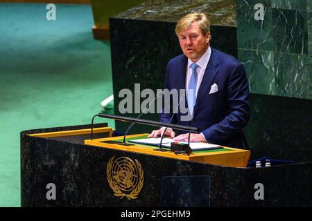 New York, USA. 22. März 2023. Willem-Alexander King of the Netherlands spricht zur Eröffnungszeremonie der UN-Wasserkonferenz 2023. Kredit: Enrique Shore/Alamy Live News Stockfoto