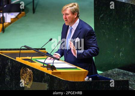 New York, USA. 22. März 2023. Willem-Alexander King of the Netherlands spricht zur Eröffnungszeremonie der UN-Wasserkonferenz 2023. Kredit: Enrique Shore/Alamy Live News Stockfoto