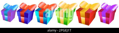 Set mit mehrfarbigen Geschenken auf weißem Hintergrund. Stock Vektor
