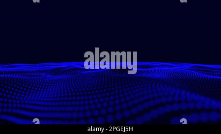 Blauer abstrakter Hintergrund mit dynamischen Wellenelementen. Abstrakter Hintergrund Für Digitale Technologie Von Dots Wave. Abstrakter trapcode mir weißer Punkt Stockfoto