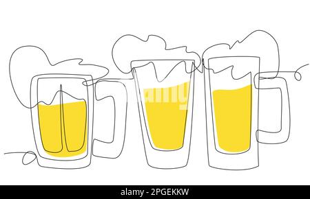 Drei Gläser Bier in einer Zeile auf weißem Hintergrund. Stock Vektor