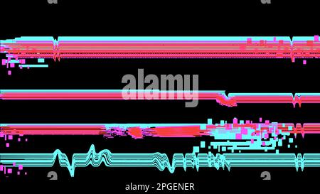 Glitch-Effekt mit blau-roten Linien auf schwarzem Hintergrund. Stock Vektor