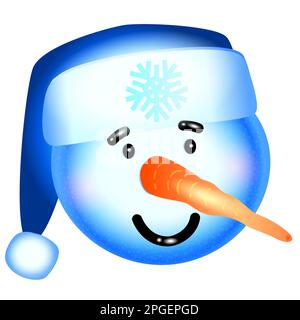 Süßer Schneemannskopf in einem Weihnachtsmütze lächelt auf weißem Hintergrund. Stock Vektor
