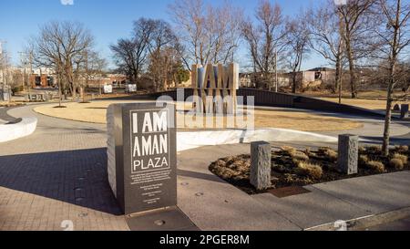 Auf der I AM A MAN Plaza versammelten sich die Sanitäranbieter von Memphis während ihres Streiks von 1968, um gegen die Arbeitsbedingungen zu protestieren. Stockfoto