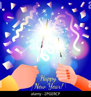 Ein Paar feiert das neue Jahr mit Sparklern. Stock Vektor