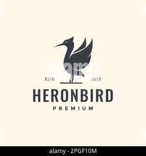 heron Bird langer Schnabelfliege mit Fischsee Hipster Vintage Logo-Design Vektor Stock Vektor
